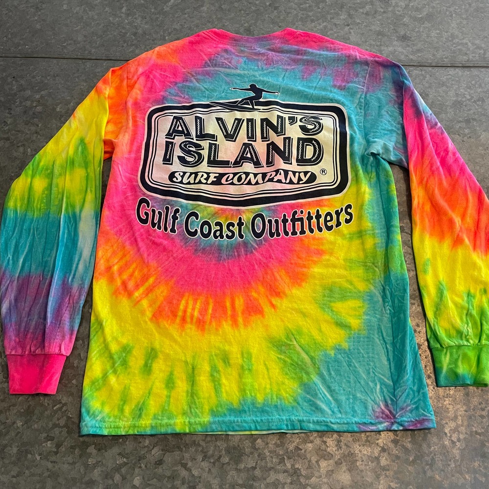 Alvin’s Island Surf Company Neon Tie Dye Long Sleeve Tee Shirt Mens Small Medium - Picture 6 of 10